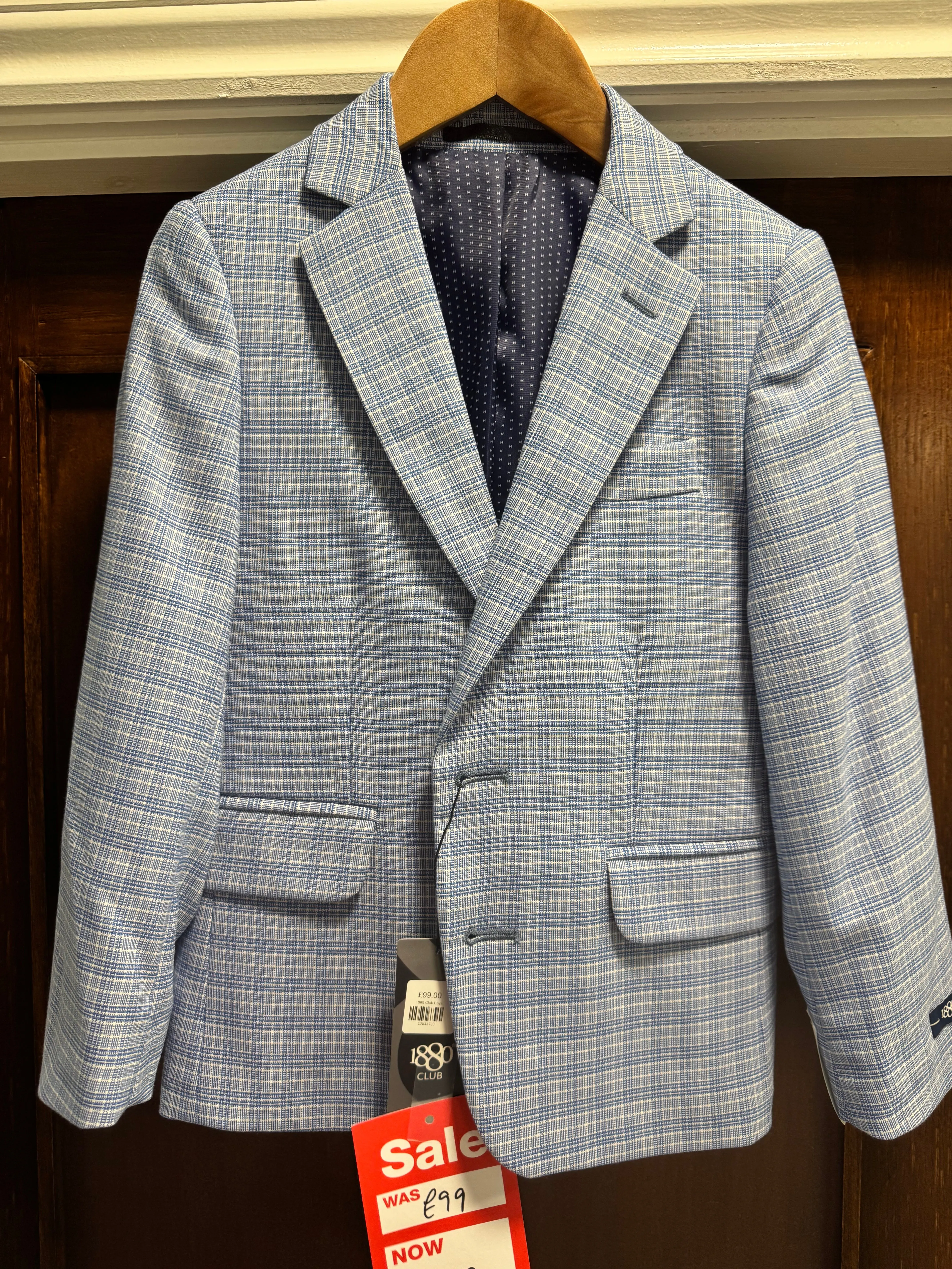 1880 Boys Pale Blue Checked Blazer