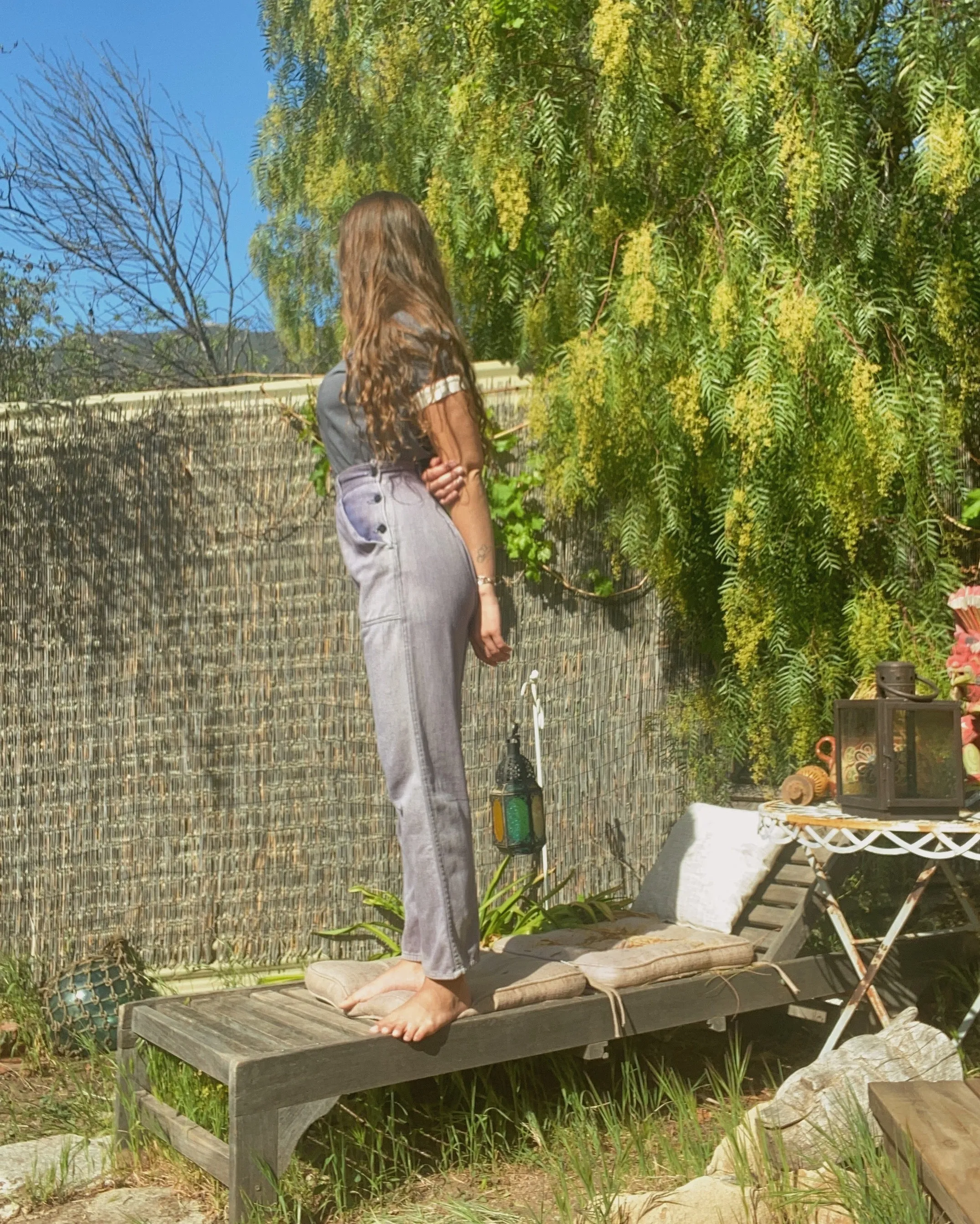 1940s Side Button Faded Moleskin Work Wear Pants