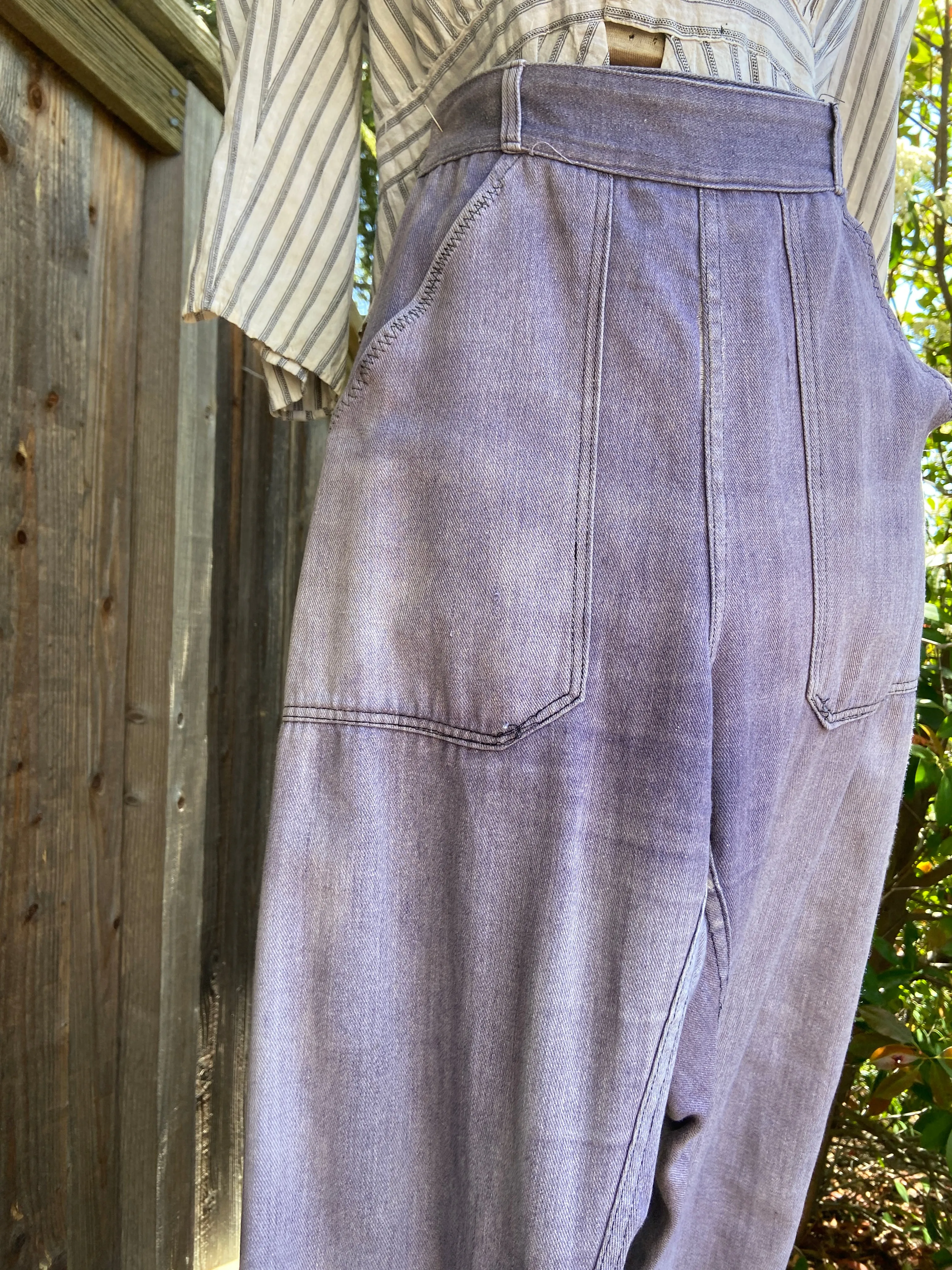 1940s Side Button Faded Moleskin Work Wear Pants