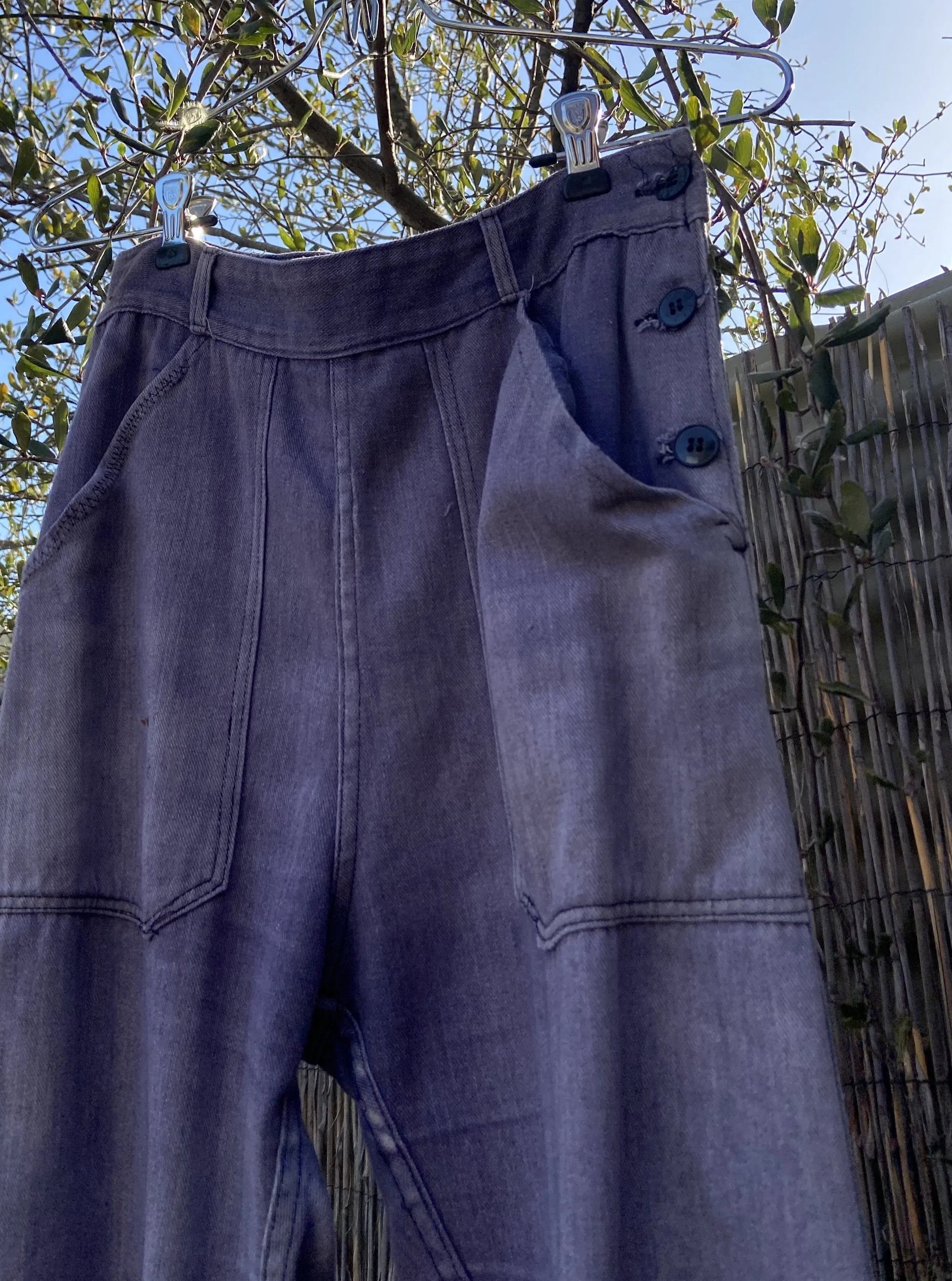1940s Side Button Faded Moleskin Work Wear Pants