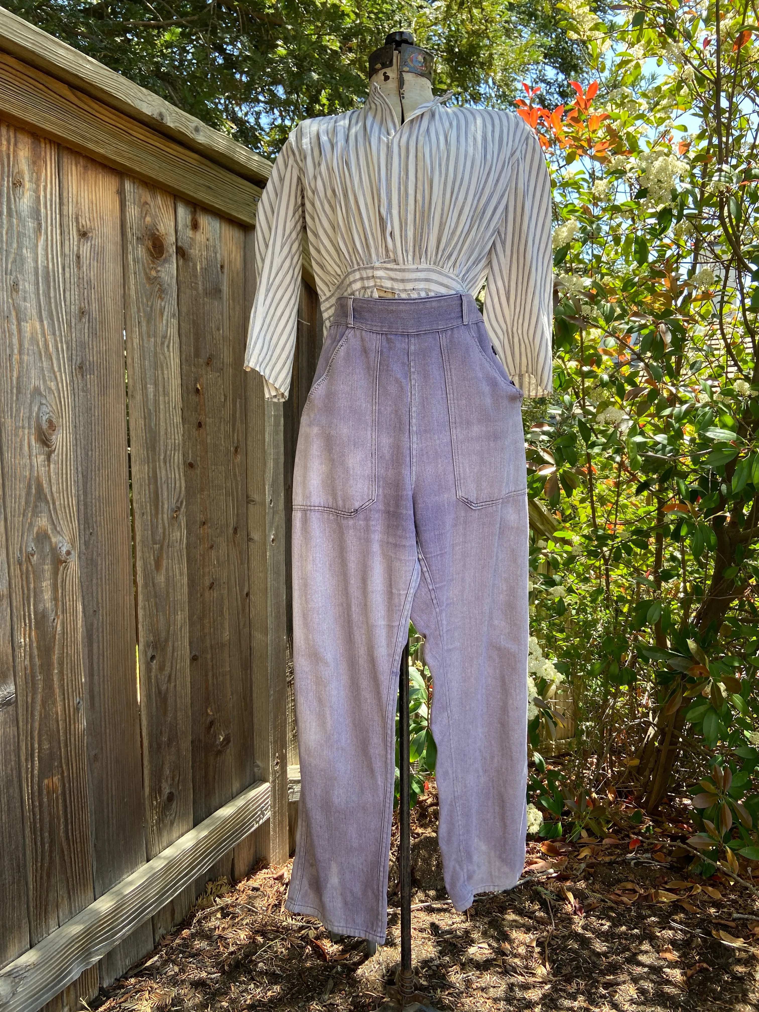 1940s Side Button Faded Moleskin Work Wear Pants