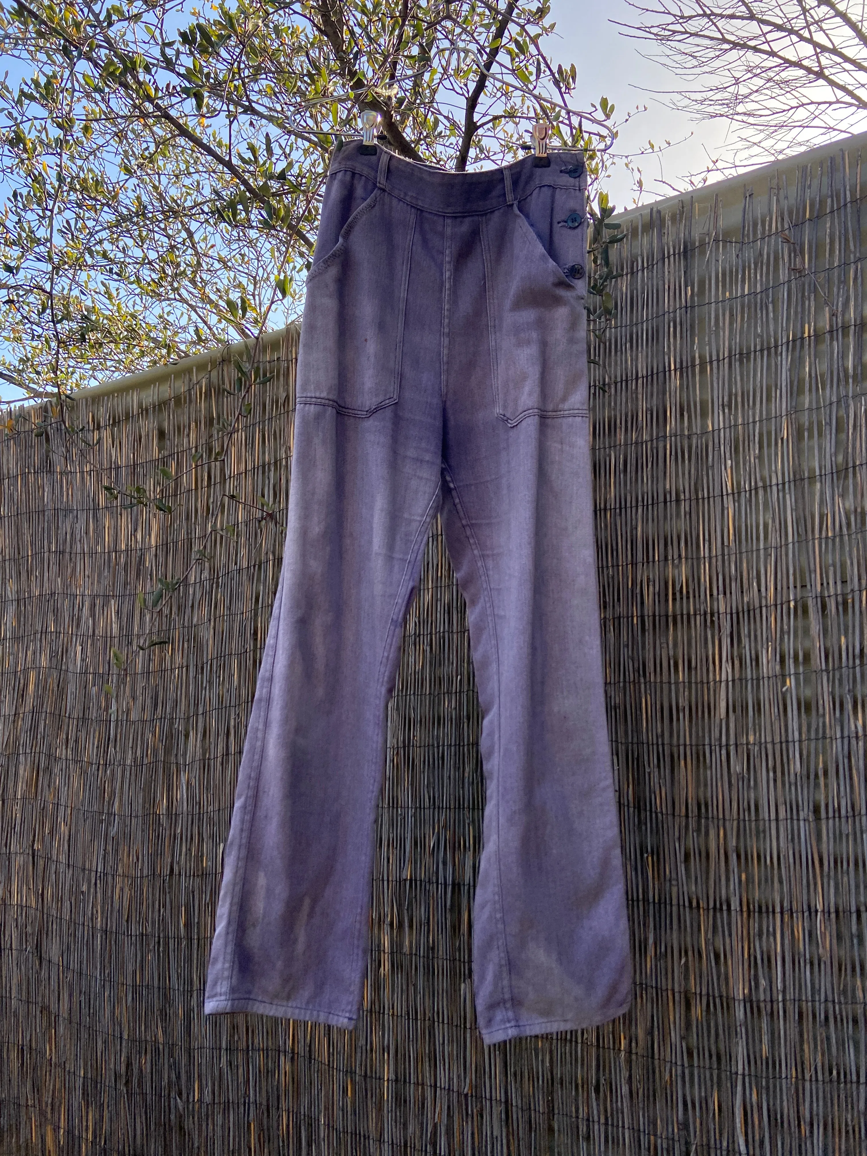 1940s Side Button Faded Moleskin Work Wear Pants