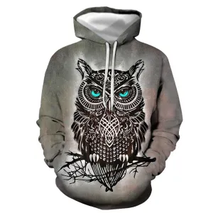 3D Graphic Printed Hoodies Owl