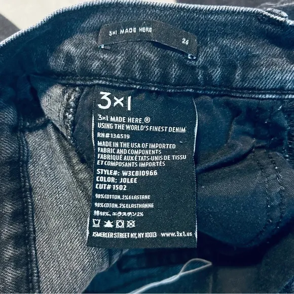 3x1 Made Here Faded Black W3 Cora Crop High Rise Jeans Jolee Wash size 26