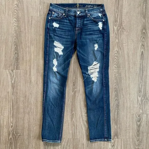 7 For All Mankind Distressed Josefina Skinny Boyfriend Jeans, Size 26