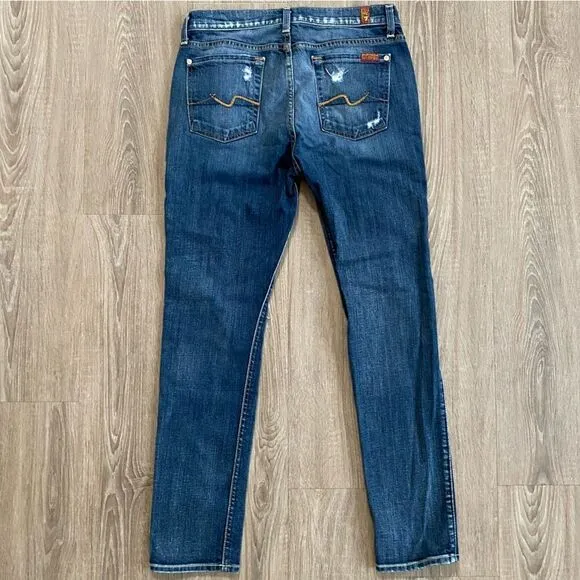 7 For All Mankind Distressed Josefina Skinny Boyfriend Jeans, Size 26