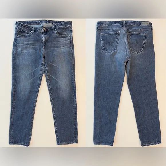 AG Adriano Goldschmied Stevie Capri Slim Straight Denim Jeans Medium Wash Sz 30