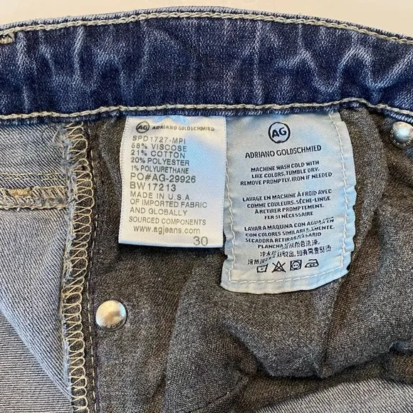 AG Adriano Goldschmied Stevie Capri Slim Straight Denim Jeans Medium Wash Sz 30
