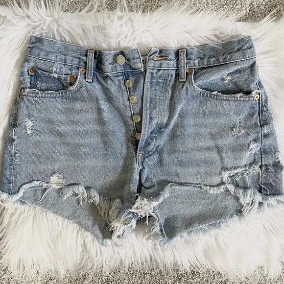 Agolde Distressed Button Fly Jean Shorts