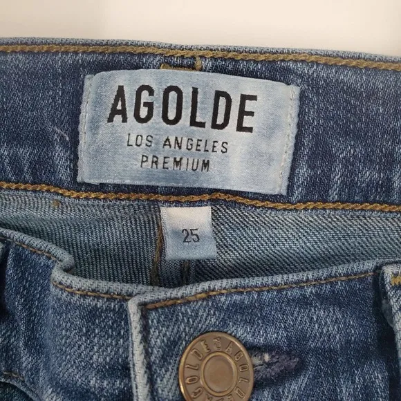 Agolde women 25 Sophie High Rise Distressed Skinny Classic Denim Mid Wash Jeans