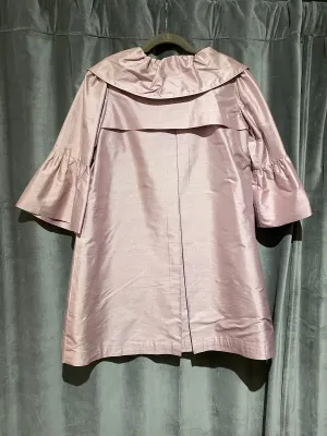 Aienla La Pink Raw Silk 3/4 Ruffle Sleeve Single Snap Coat