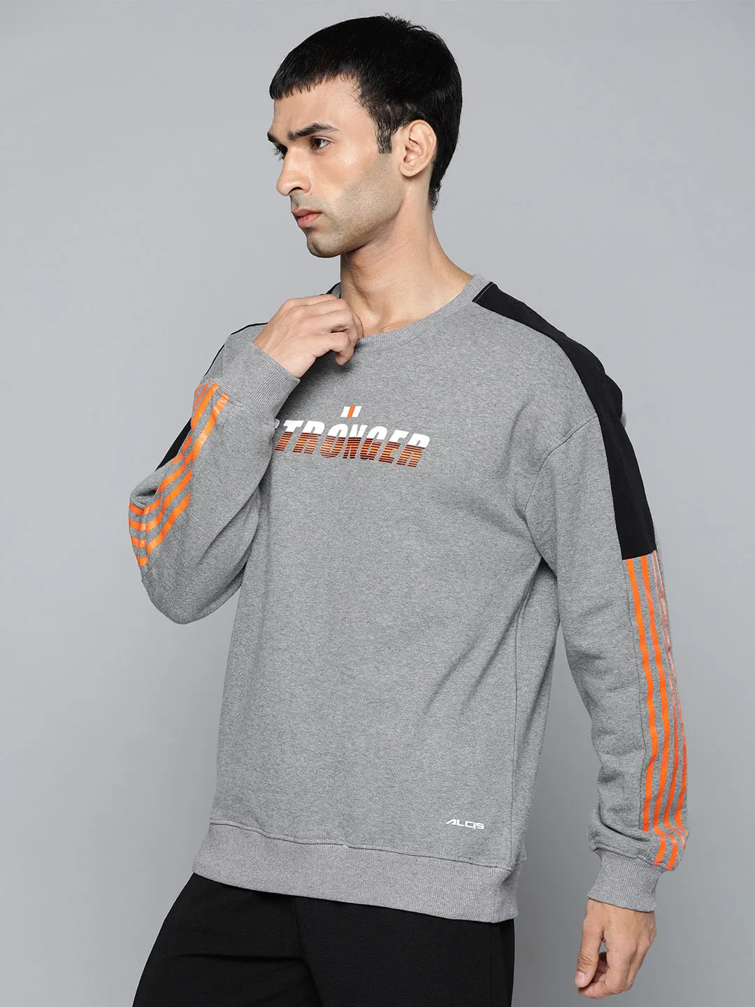 Alcis Men Grey Melange Printed Sweatshirts