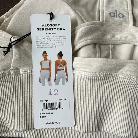Alo Yoga Alosoft Serenity Bra Bone Heather Size Small Athleisure Activewear Yoga