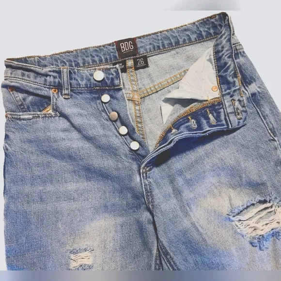 BDG Light Wash Slim Straight Button Front Distressed Jeans, 26 (2/4) -EUC