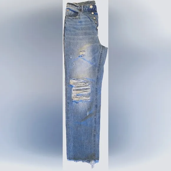 BDG Light Wash Slim Straight Button Front Distressed Jeans, 26 (2/4) -EUC