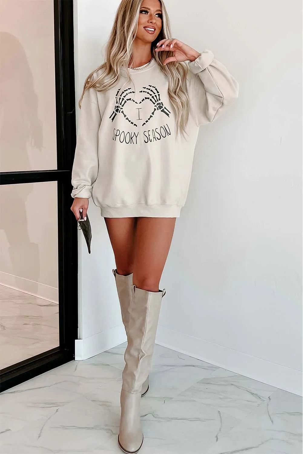 Beige-2 I Love Spooky Season Graphic Halloween Sweatshirt