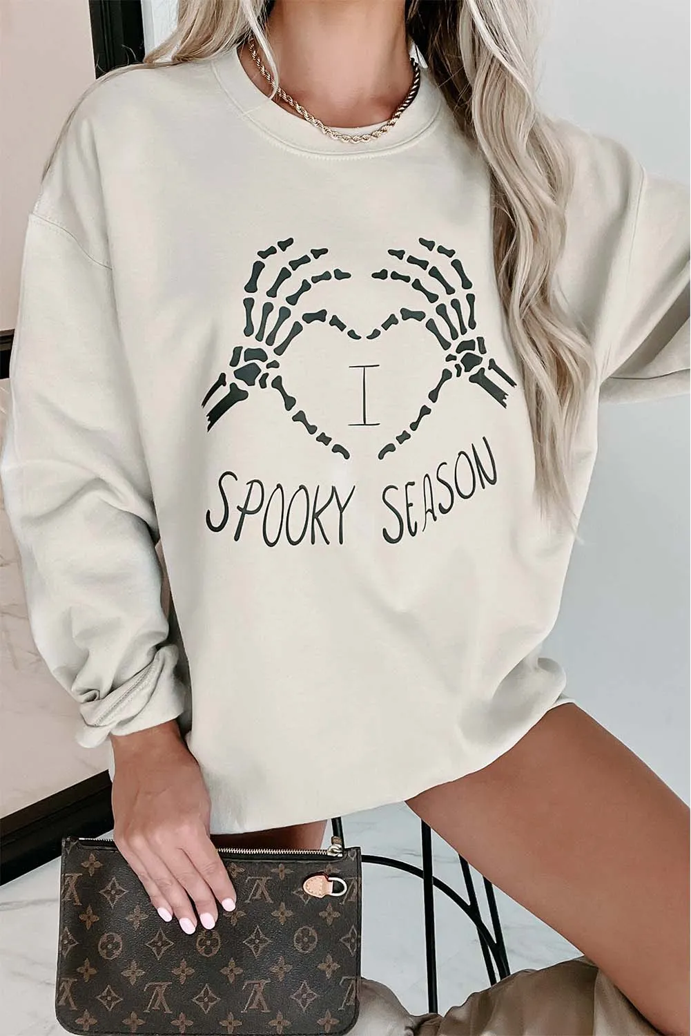 Beige-2 I Love Spooky Season Graphic Halloween Sweatshirt