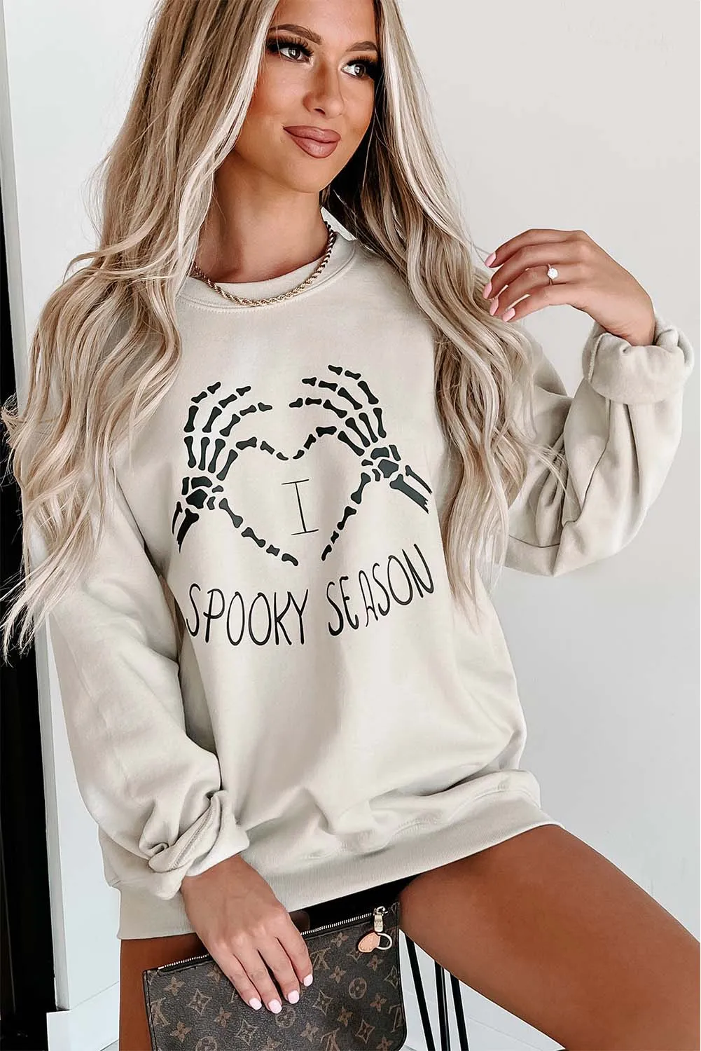 Beige-2 I Love Spooky Season Graphic Halloween Sweatshirt