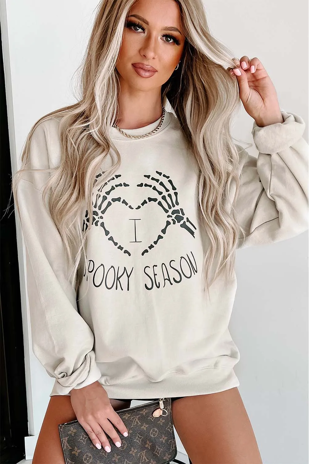 Beige-2 I Love Spooky Season Graphic Halloween Sweatshirt