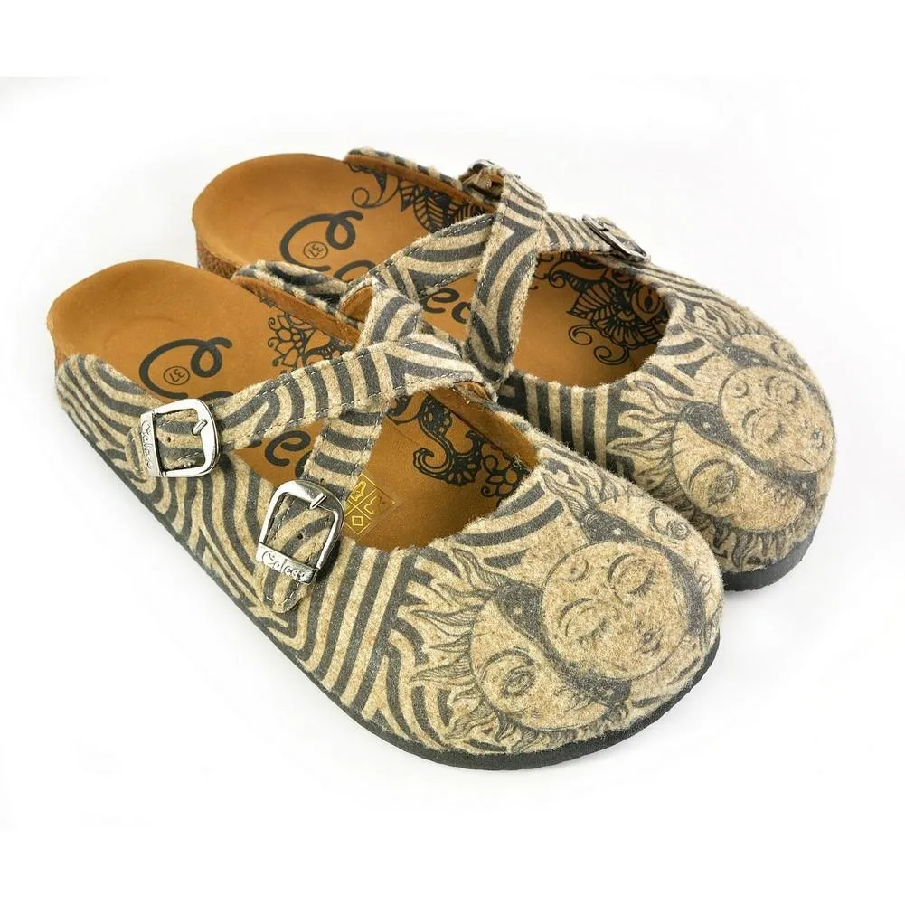 Black and White, Zebra Patterned, Sun and Moon Clogs - CAL1202