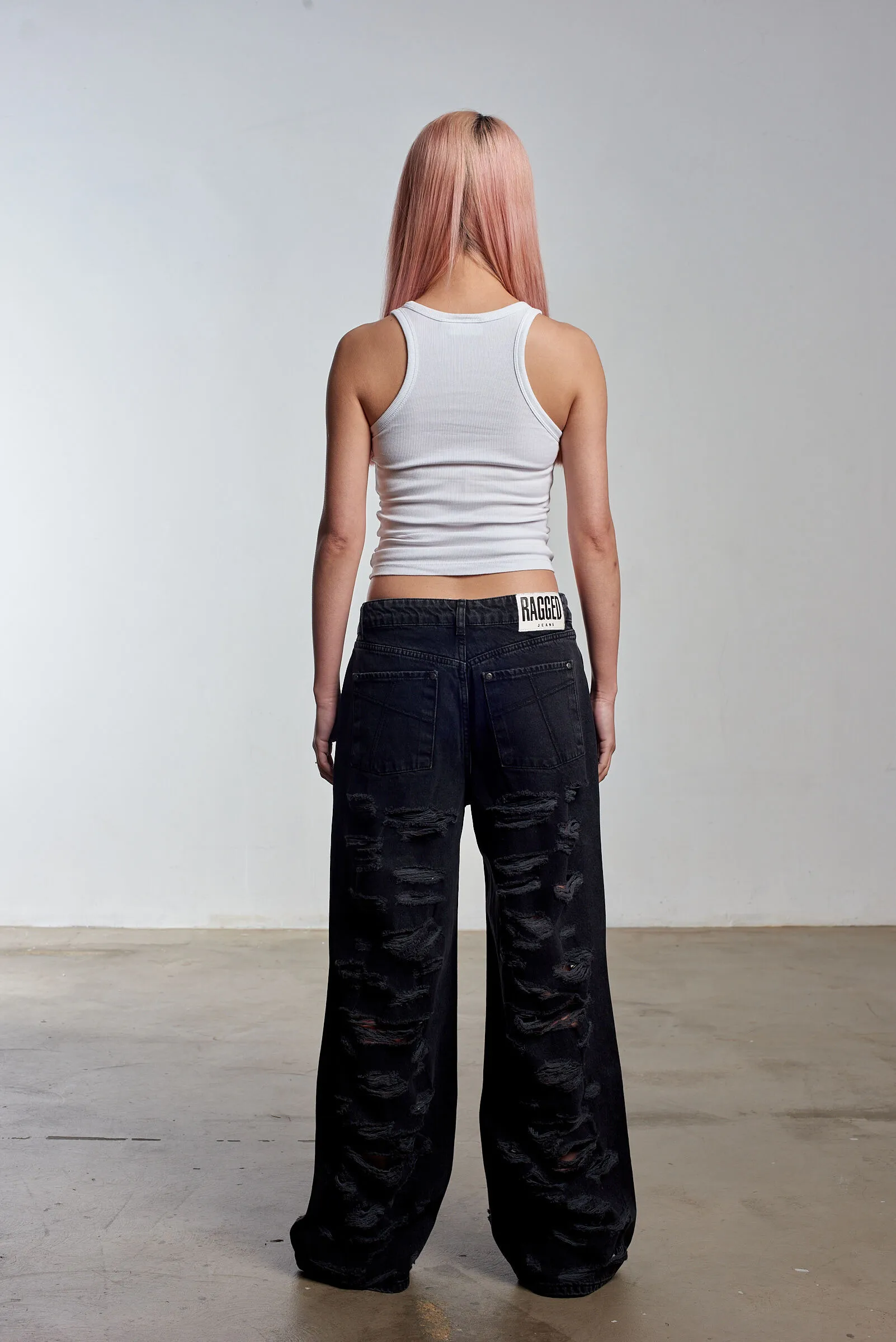 Black Distressed Release Jean