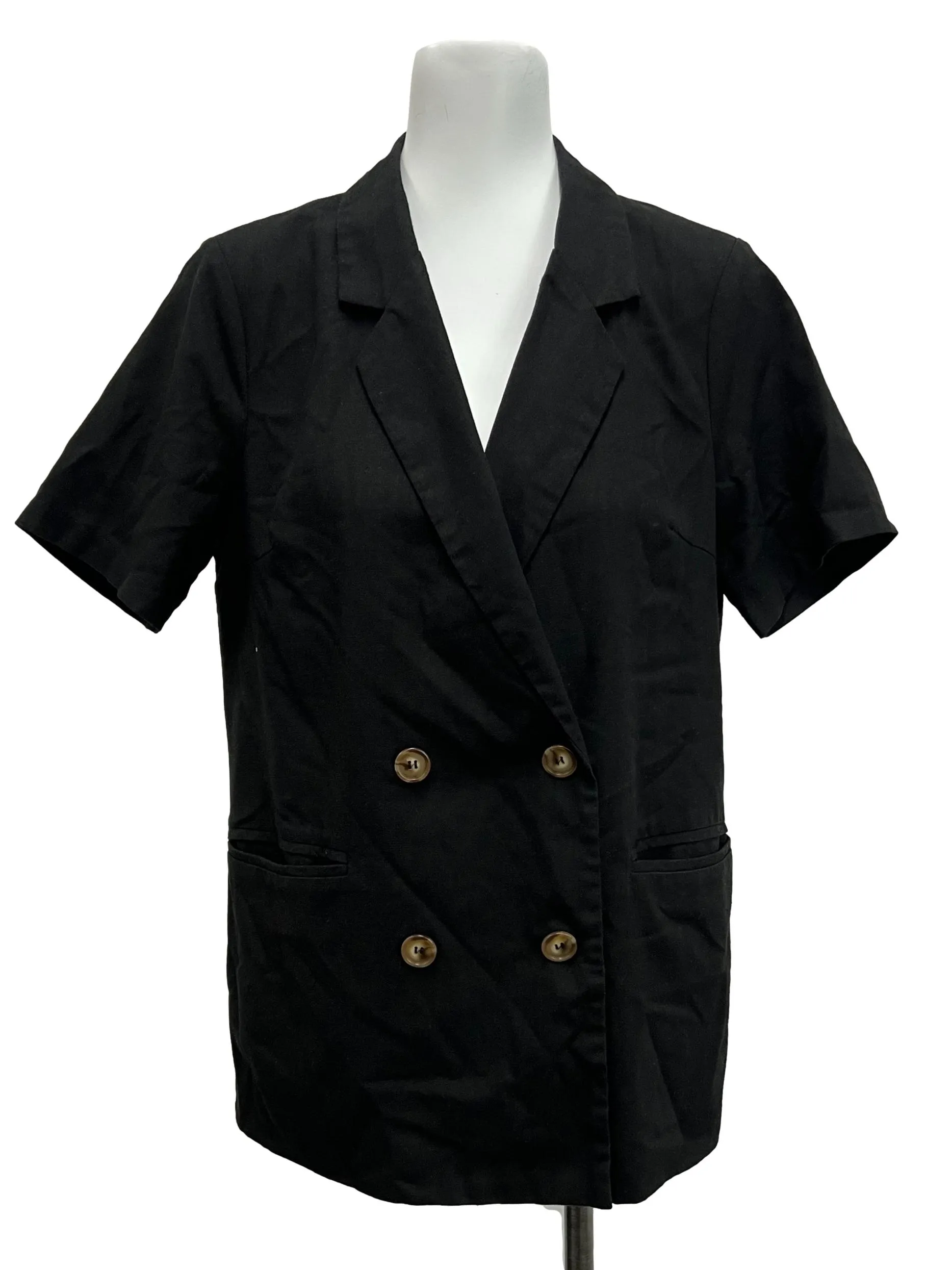 Black Double Breasted Short Sleeve Blazer