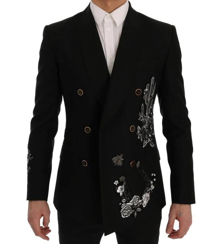 Black Floral Sequined Embroidery Blazer Jacket