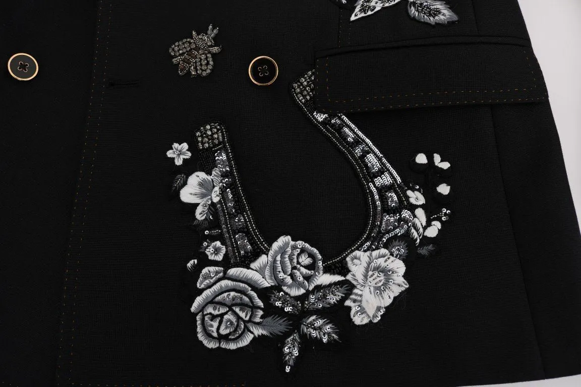 Black Floral Sequined Embroidery Blazer Jacket