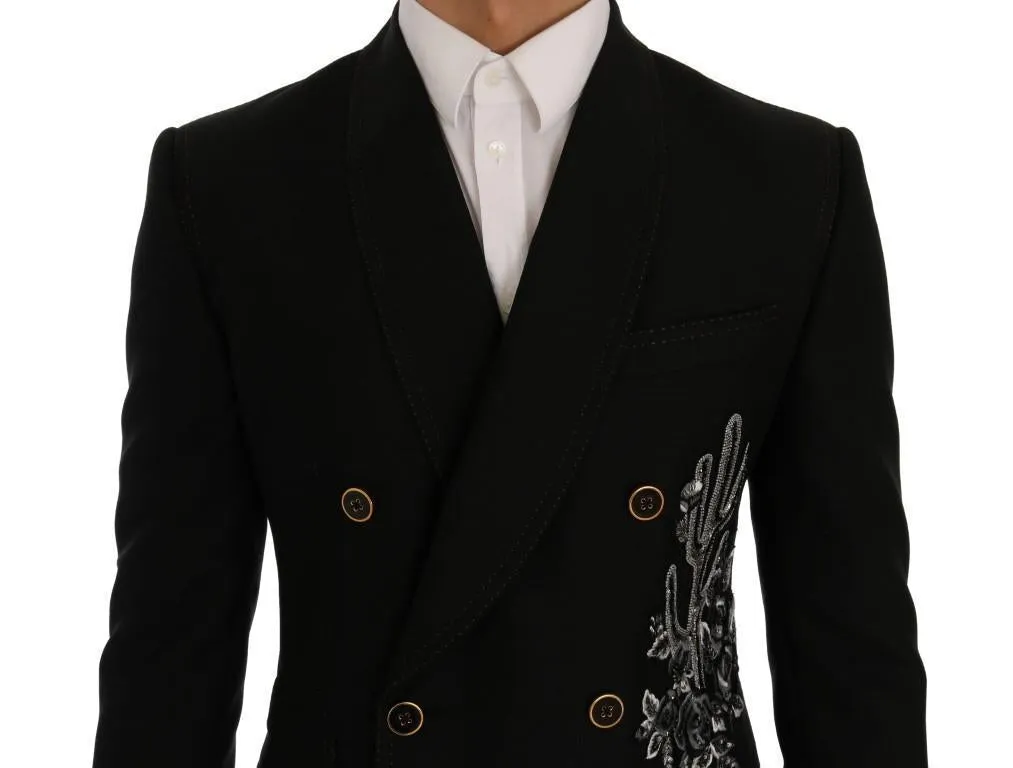 Black Floral Sequined Embroidery Blazer Jacket