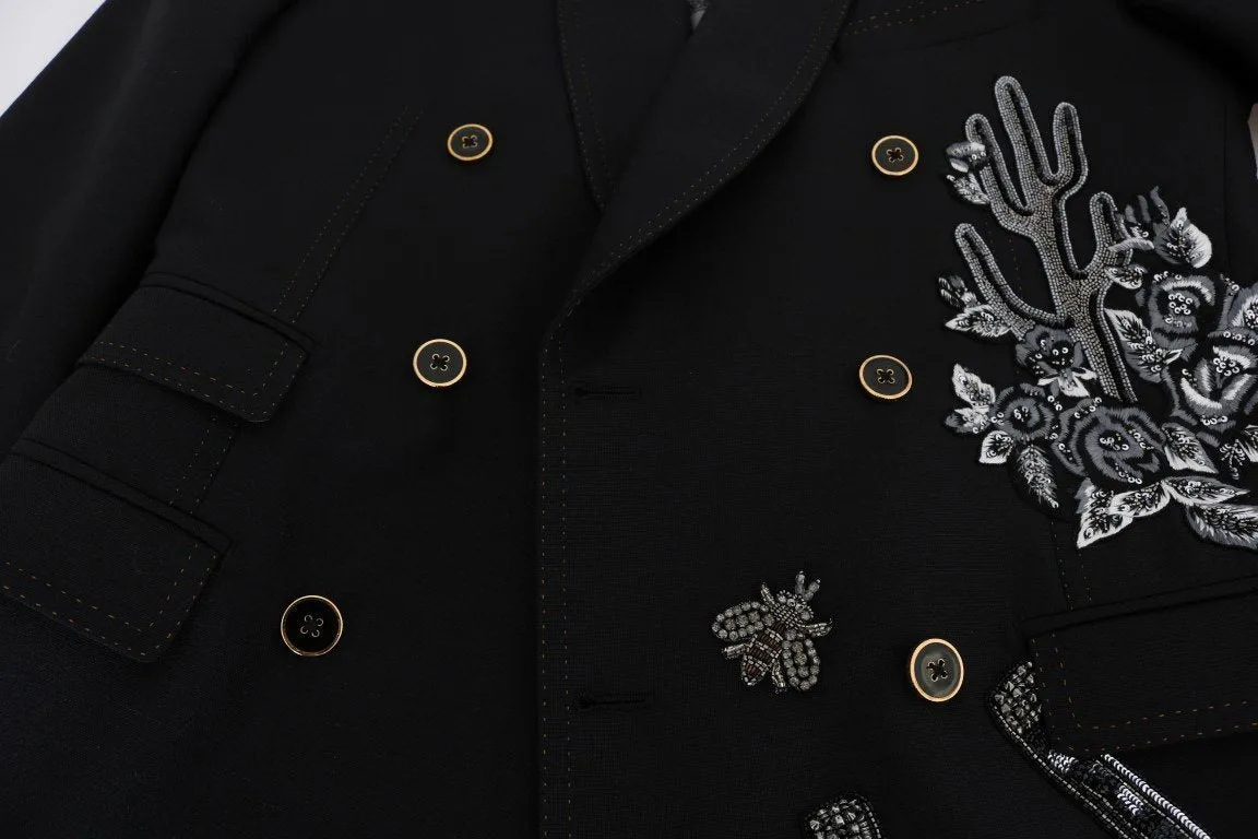 Black Floral Sequined Embroidery Blazer Jacket