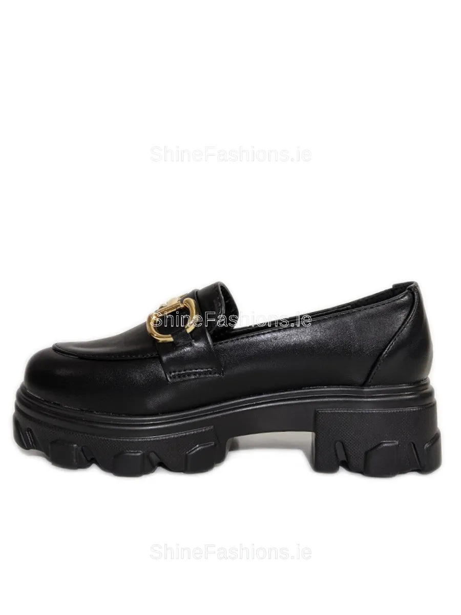 Black Lightweight Gold Bar Chunky Loafers