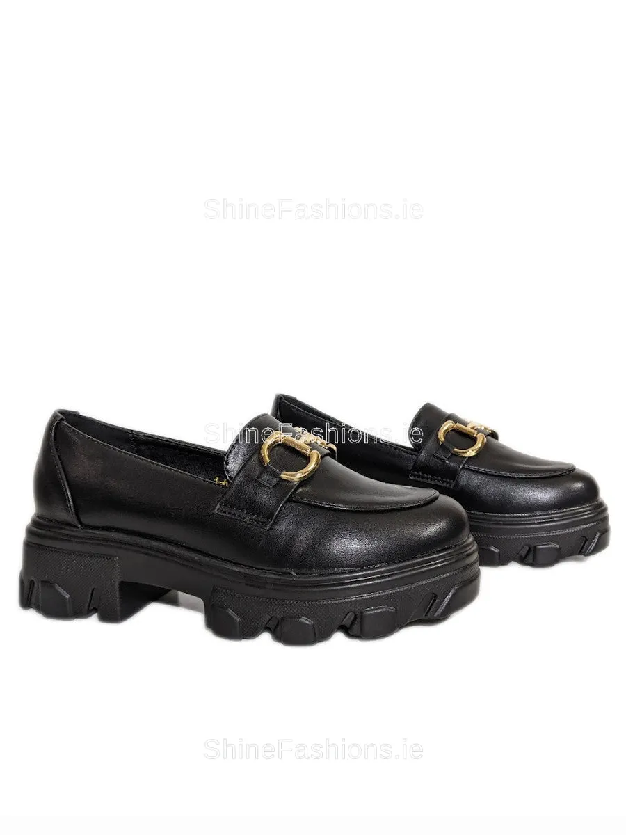 Black Lightweight Gold Bar Chunky Loafers