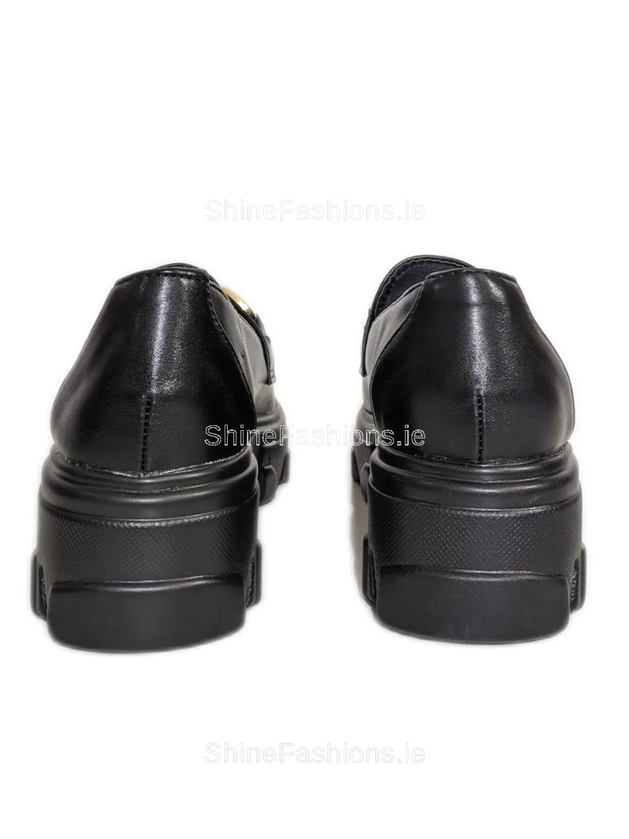 Black Lightweight Gold Bar Chunky Loafers