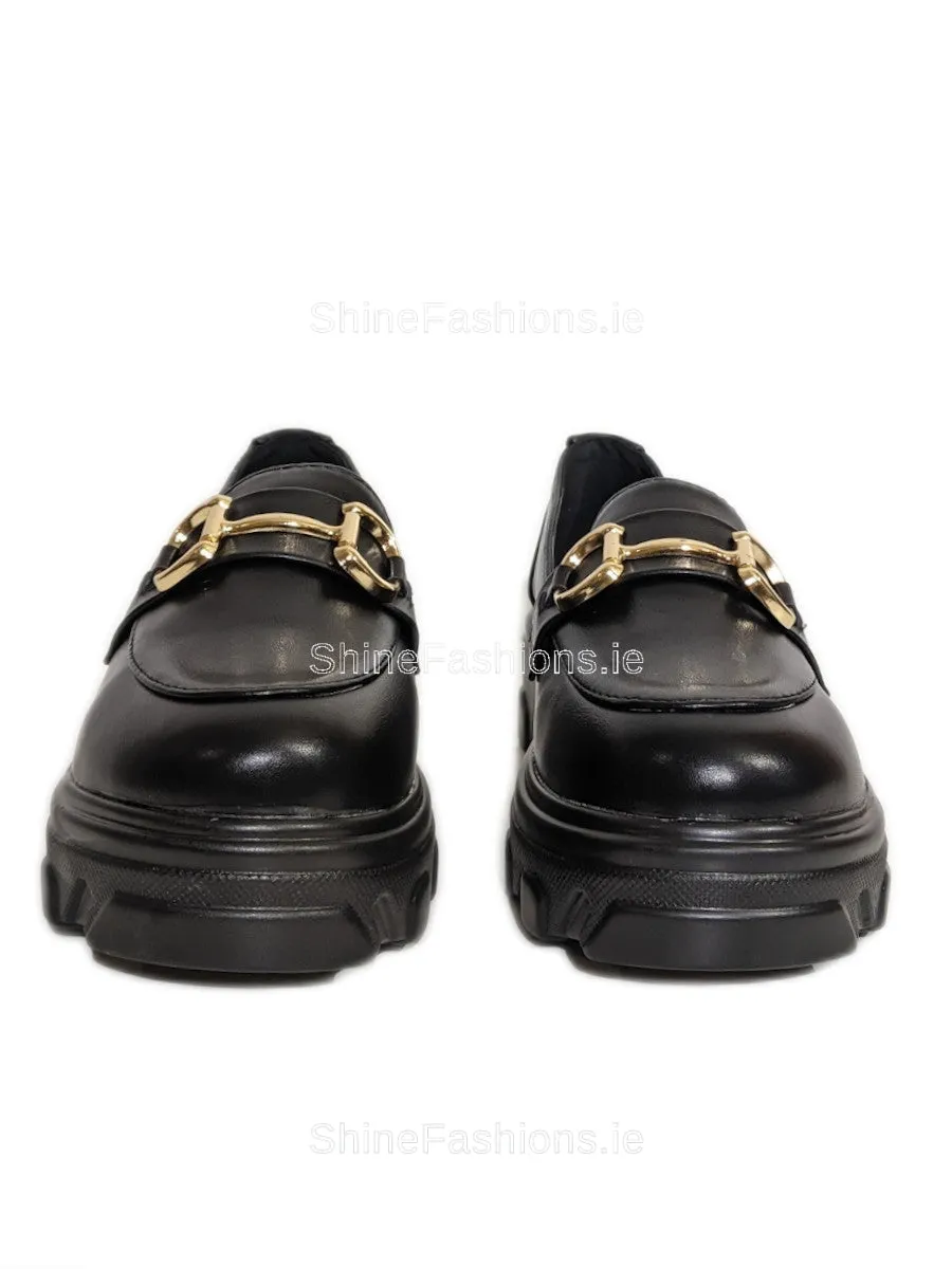 Black Lightweight Gold Bar Chunky Loafers