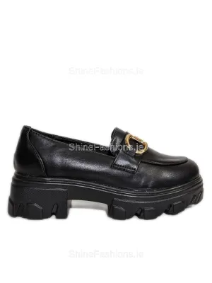 Black Lightweight Gold Bar Chunky Loafers