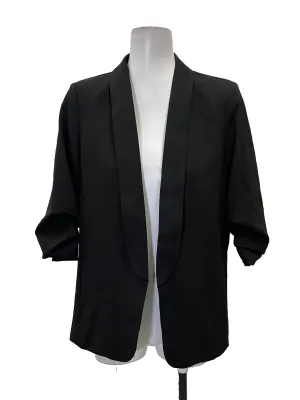 Black Ruched Sleeve Open Blazer