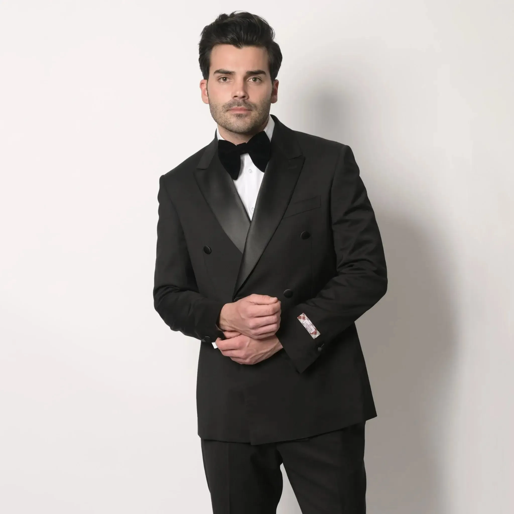 Black Silk Peak Lapel Double Breasted Men's Slim Fit Italian Tuxedo Jacket