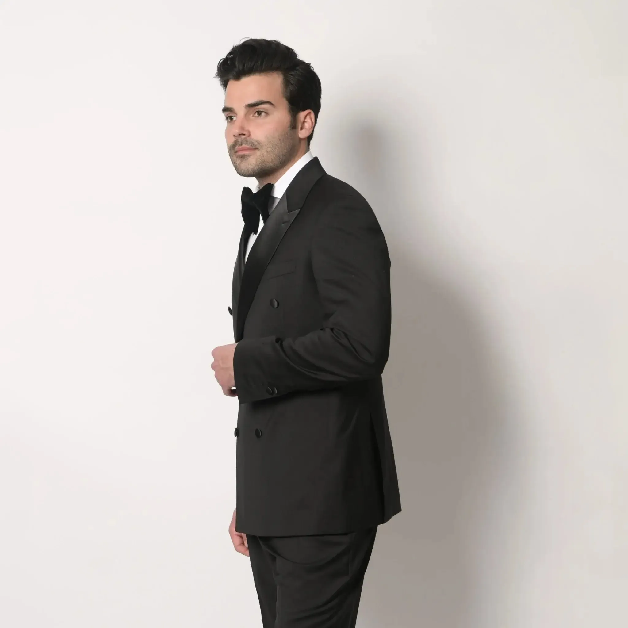 Black Silk Peak Lapel Double Breasted Men's Slim Fit Italian Tuxedo Jacket