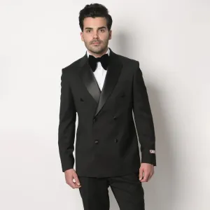 Black Silk Peak Lapel Double Breasted Men's Slim Fit Italian Tuxedo Jacket