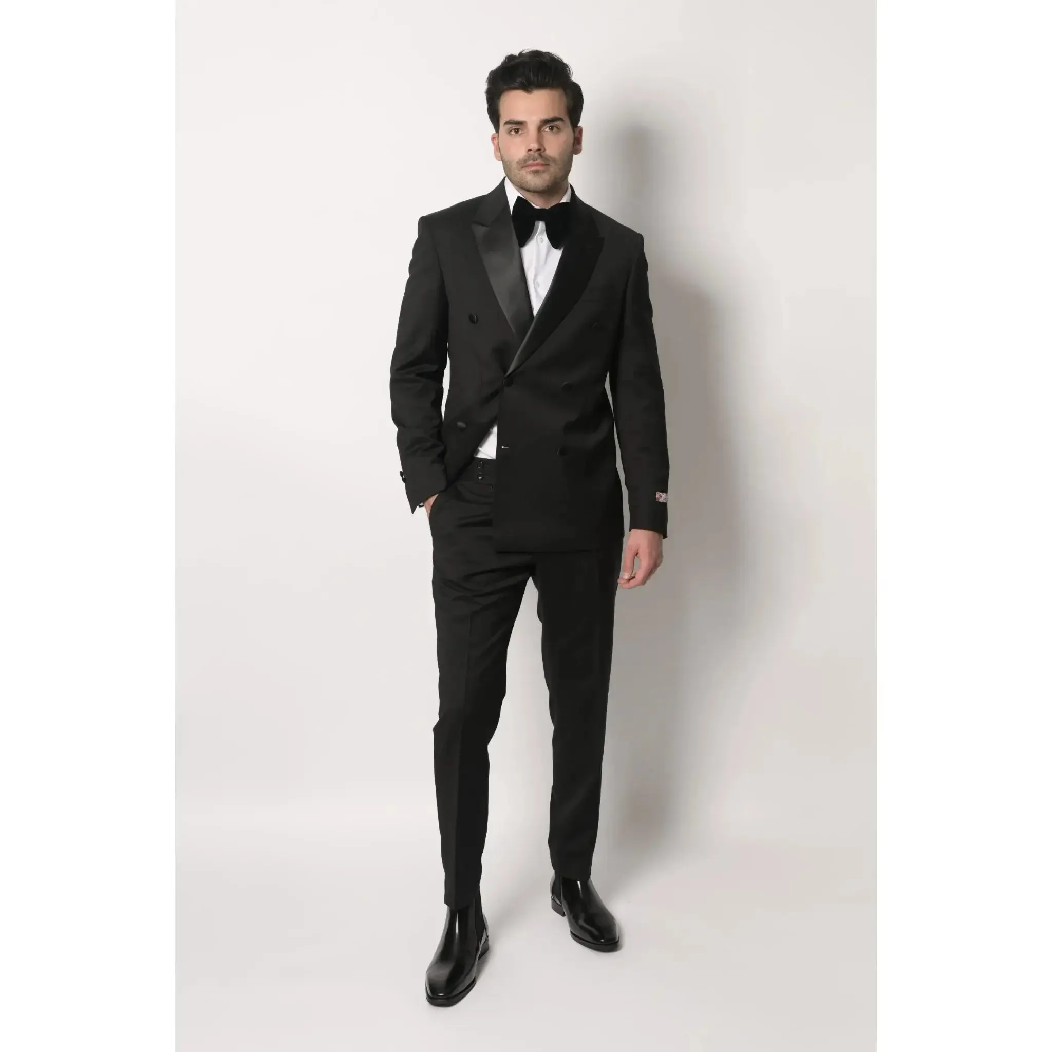 Black Silk Peak Lapel Double Breasted Men's Slim Fit Italian Tuxedo Jacket
