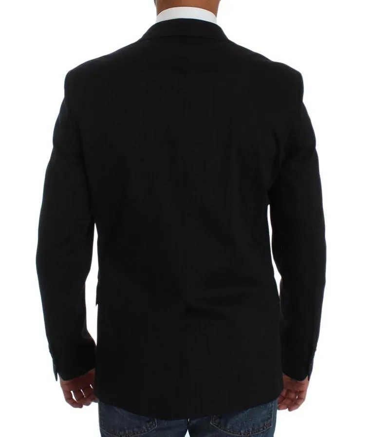 Black Striped Two Button Blazer Jacket
