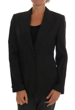 Black Striped Wool Blazer Jacket