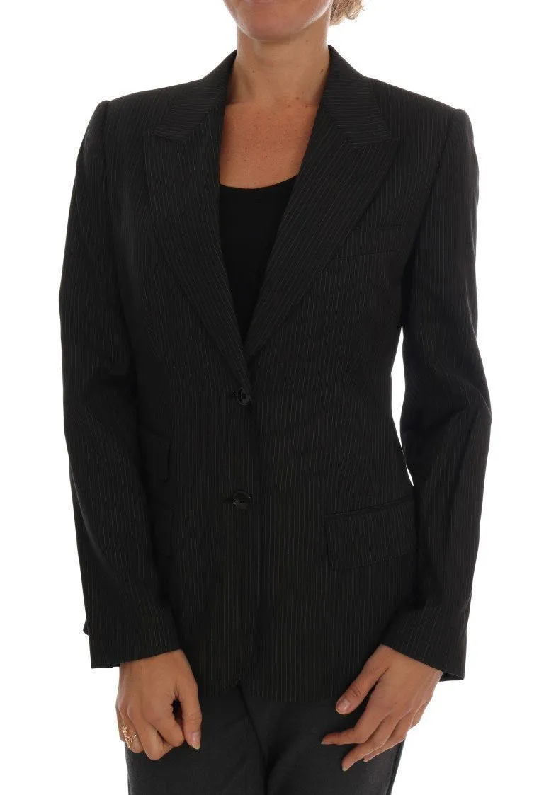 Black Striped Wool Blazer Jacket