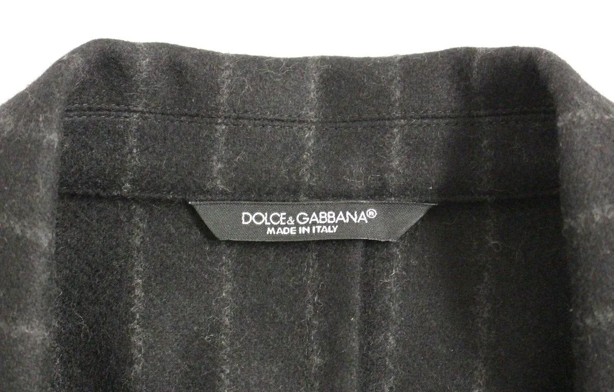 Black striped wool slim fit blazer