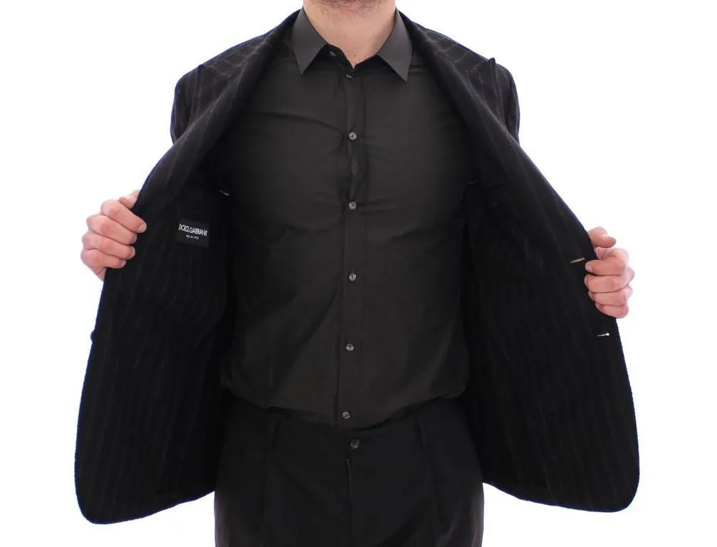 Black striped wool slim fit blazer