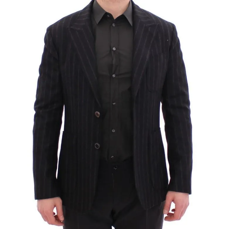 Black striped wool slim fit blazer