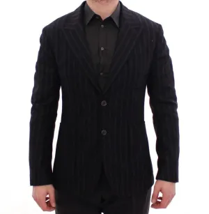 Black striped wool slim fit blazer