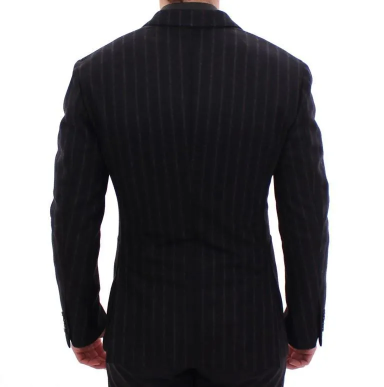 Black striped wool slim fit blazer