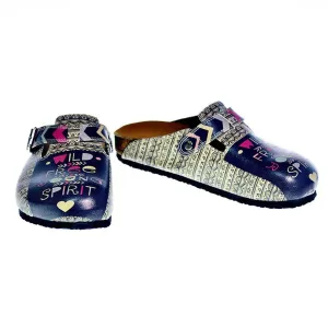 Black, White, Purple, Pink Triangle Strip and Black Shaped, Wild Free Young Spirit Written Patterned Clogs - CAL319