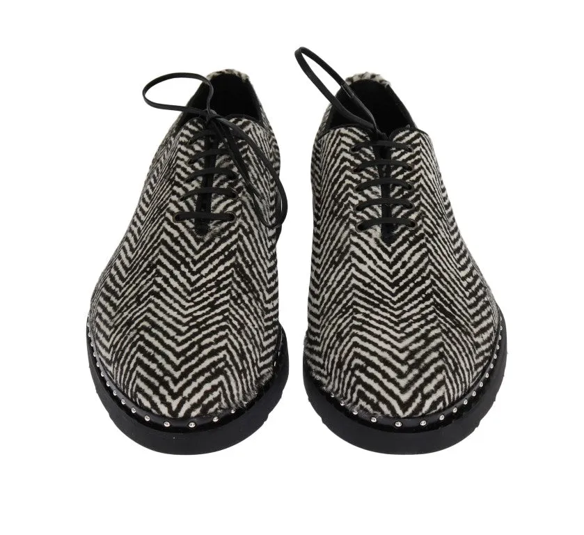 Black White Zig Zag Pony Hair Shoes